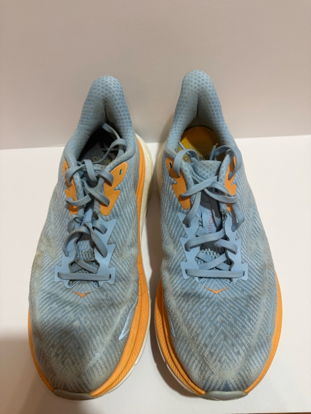 Light Blue and Orange women’s hokas